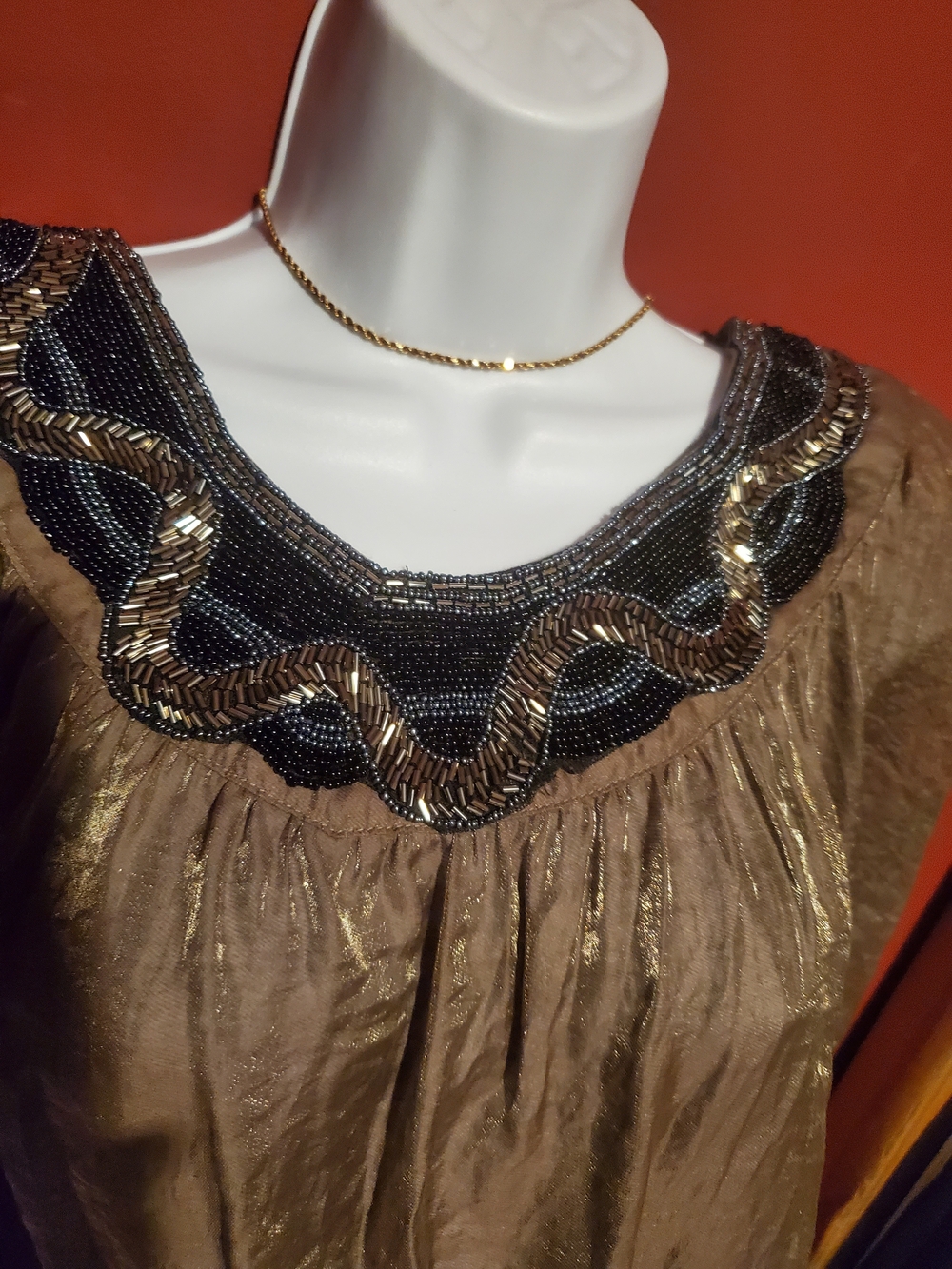Leshop Bronze Metallic Beaded Scoop Neck Tunic